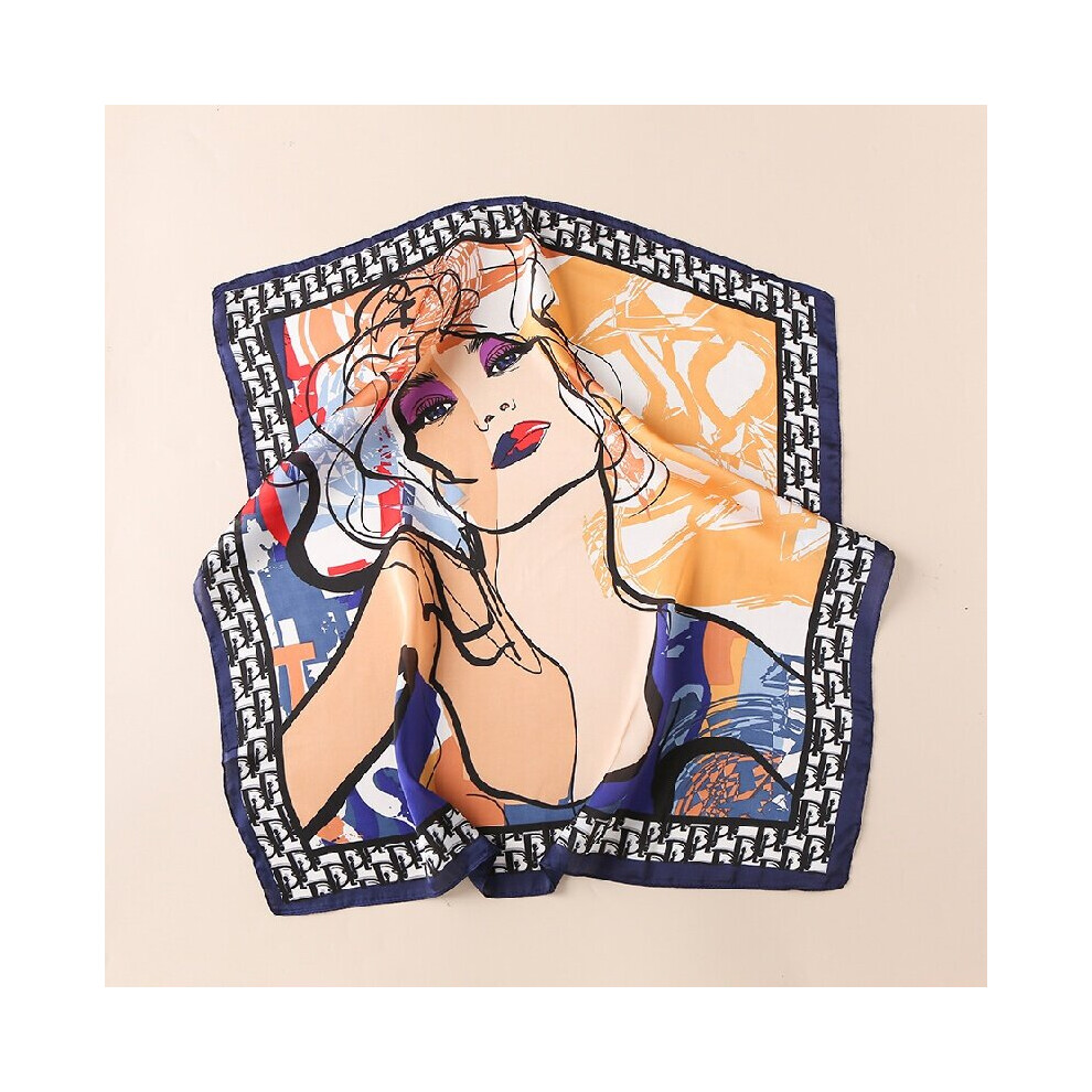 Modern Beauty Print Scarf Silk Square Neckerchief Head Wrap Sunscreen Shawl Headband-image-OPC-PC6DC2J-NEW