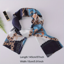 Chain Print Twilly Scarf Classic Silk Skinny Scarf Long Ribbon Neckerchief Decorative Hair Accessories