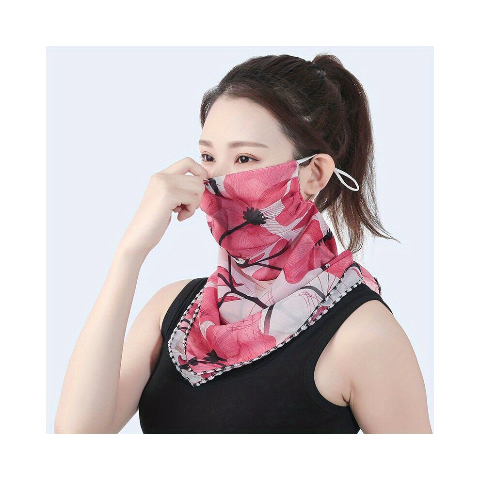 Floral Print Mask Gauze Veil Thin Breathable Neck Gaiter Casual Sun Protection Face Covering