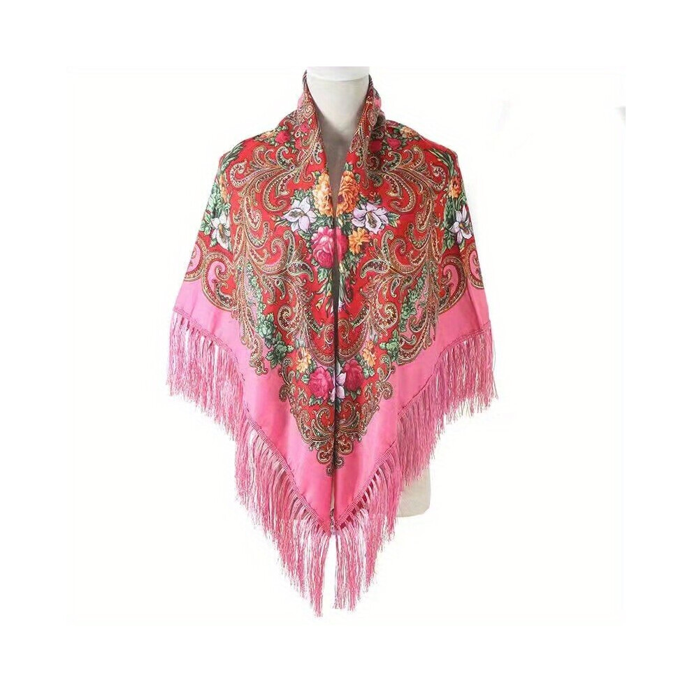 129 Classic Flower Print Shawl Bohemian Tassel Wrap Vintage Square Large Blanket Scarf Windproof Cape Cardigan-image-OPC-PC6DCJF-NEW