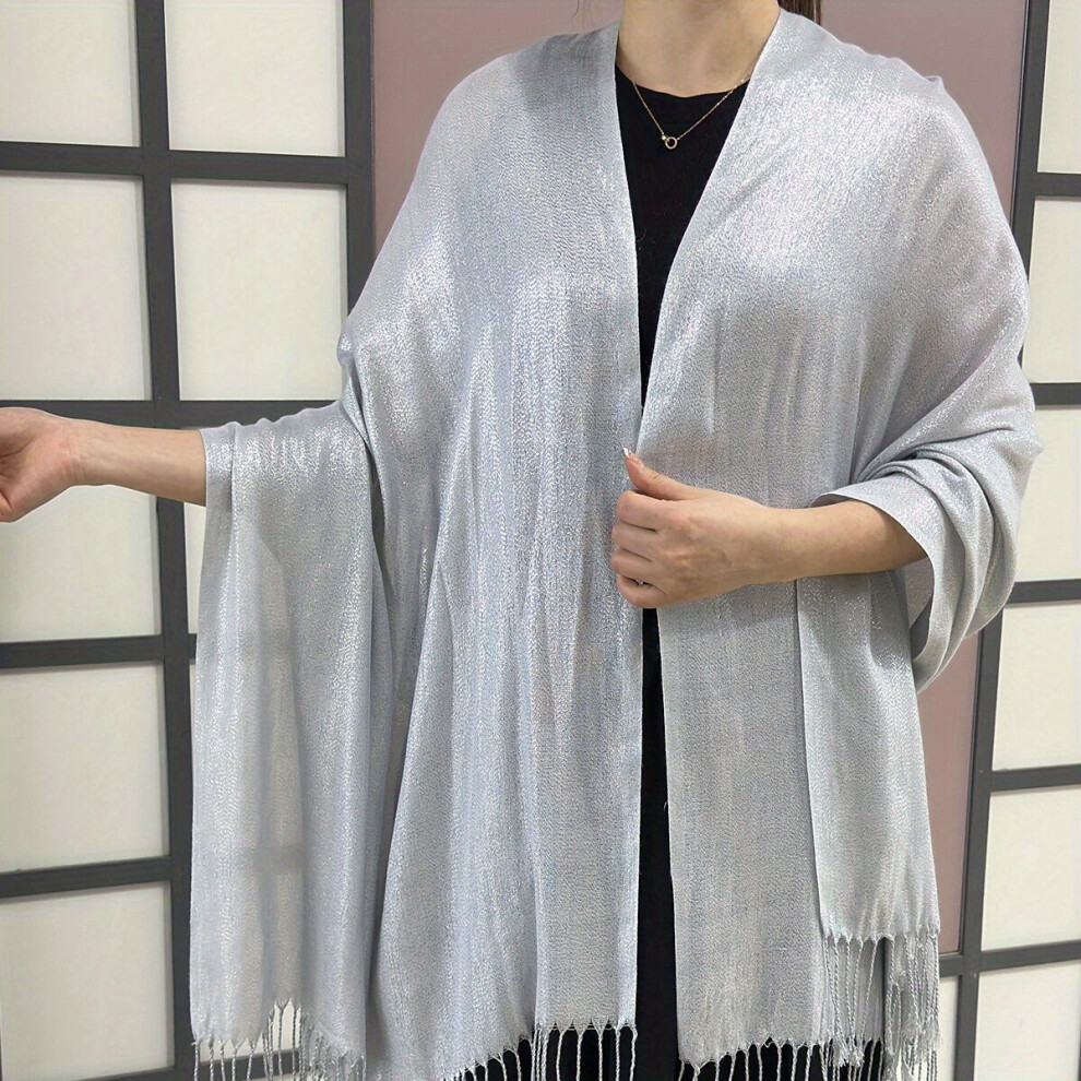 Solid Glitter Tassel Shawl Large Cape Wedding Bridal Shawls Womens Decorative Wraps Accessories For Party Prom-image-OPC-PC6DCZ7-NEW