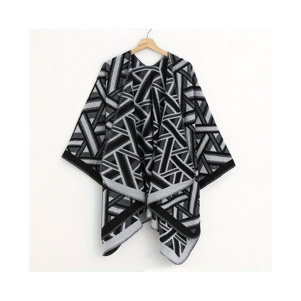 Geometric Striped Shawl Classic Double Wraps Cashmere Large Blanket Scarf Warm Cape Vintage Cardigan-image-OPC-PC6DD7Q-NEW