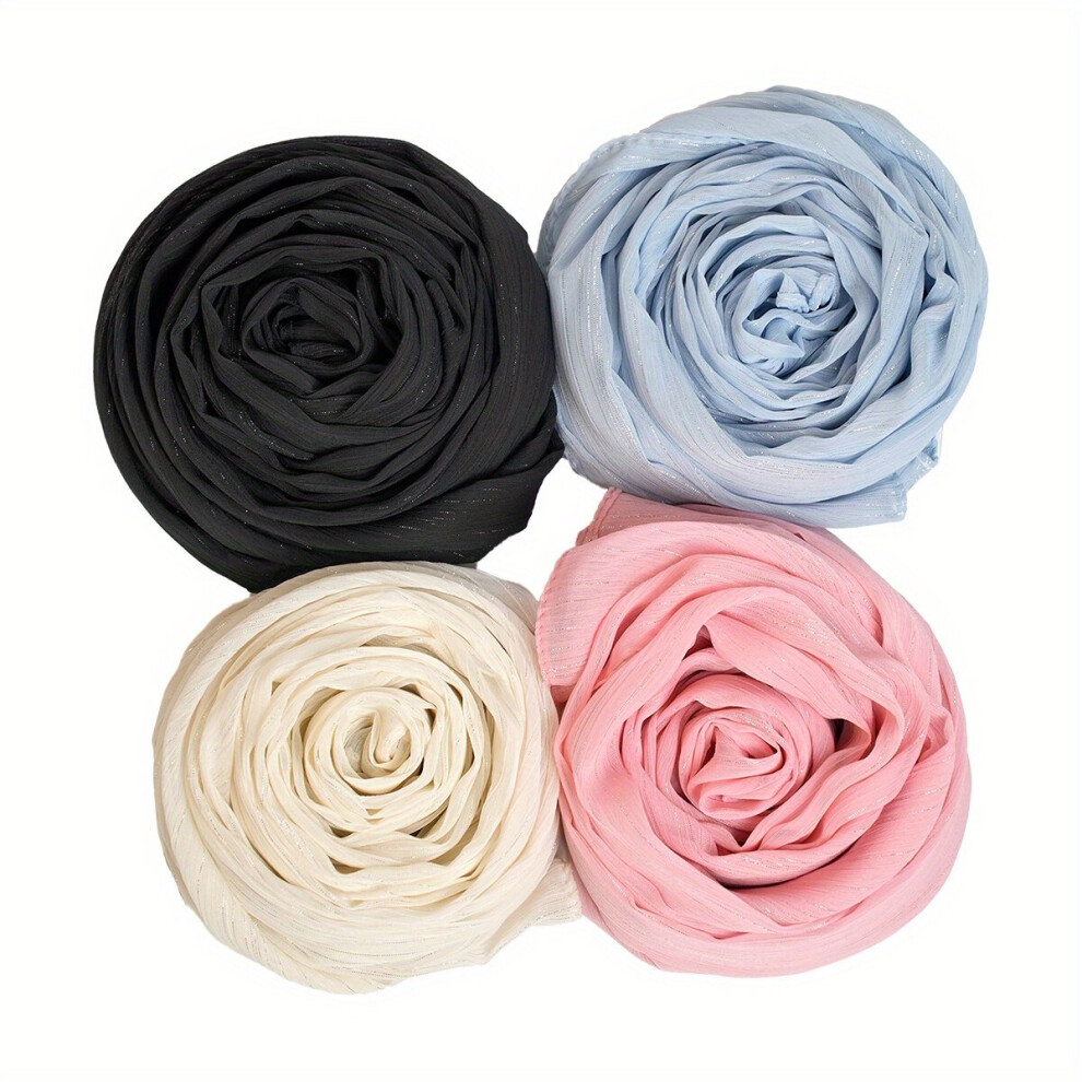 4pcs set Hot Stamping Hijab Solid Glitter Scarf Shawl Windproof Head Wrap Casual Turban For Women-image-OPC-PC6DDBJ-NEW