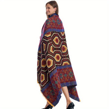 Plus Thickened Warm Shawl National Style Geometric Pattern Blanket Warm Windproof Outdoor Camping Travel Cape