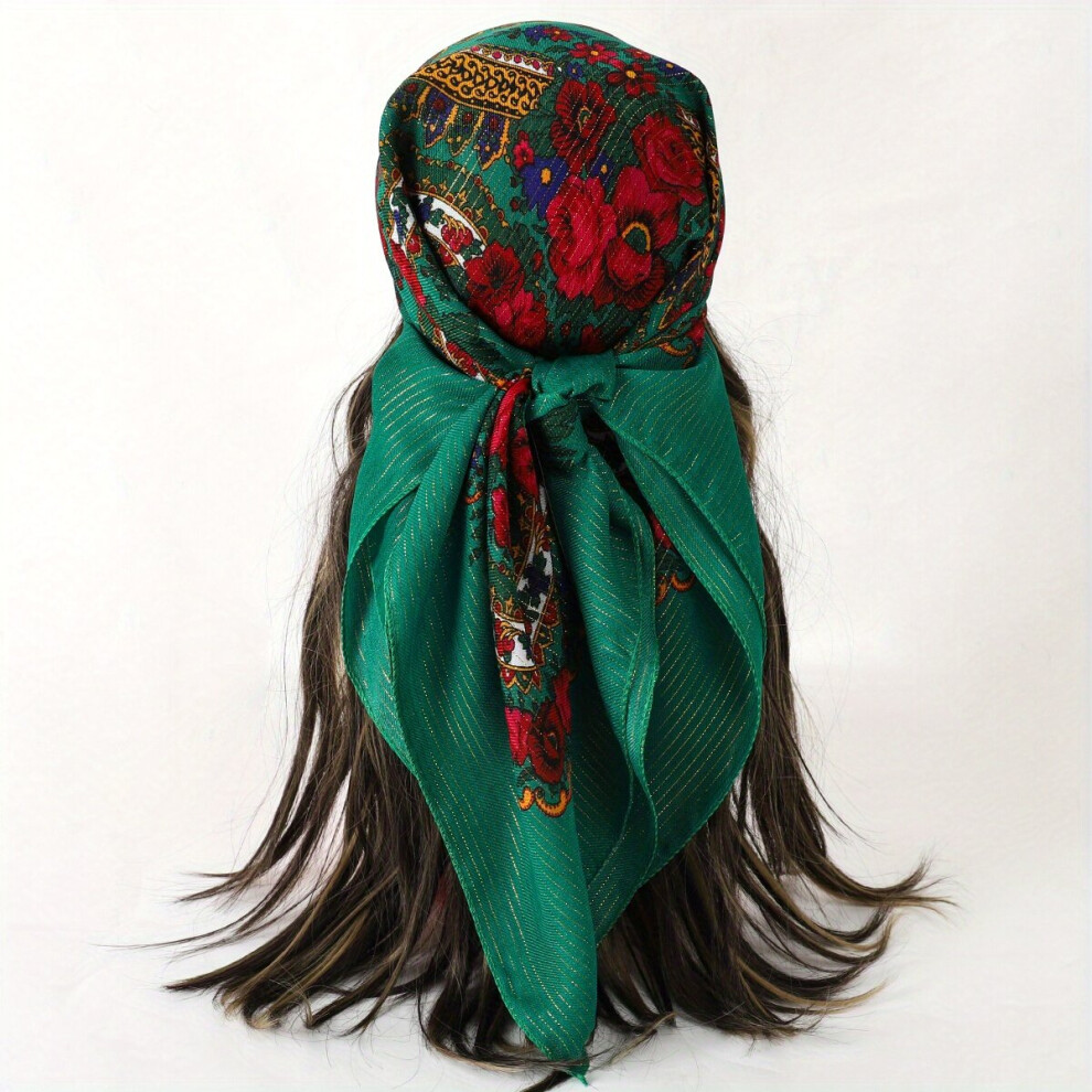 70 0cm Boho Flower Print Bandana Vintage Hot Stamping Square Scarf Classic Neckerchief Turban Hair Accessories-image-OPC-PC6DDDP-NEW