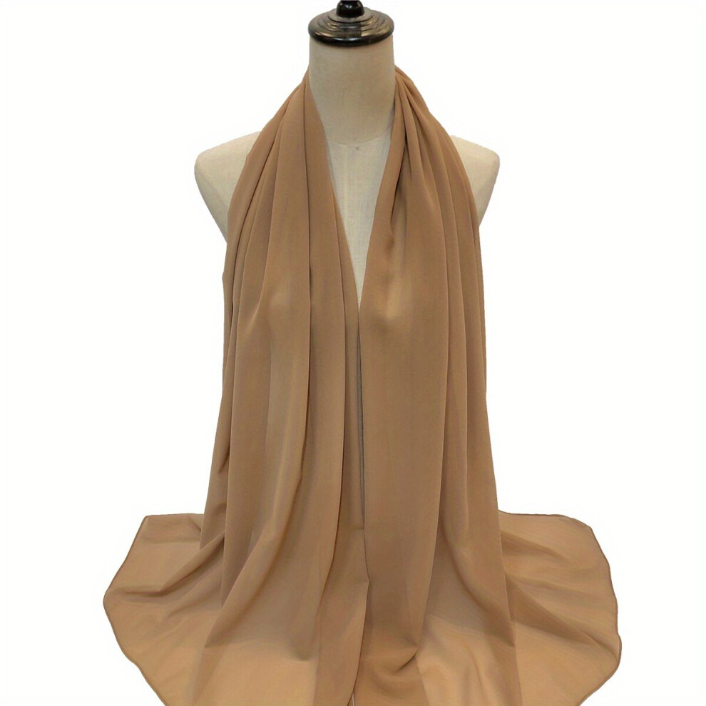 Solid Chiffon Print Scarf Casual Shawl Windproof Turban Sunscreen Head Wrap Bonnet Hijab-image-OPC-PC6DDBM-NEW
