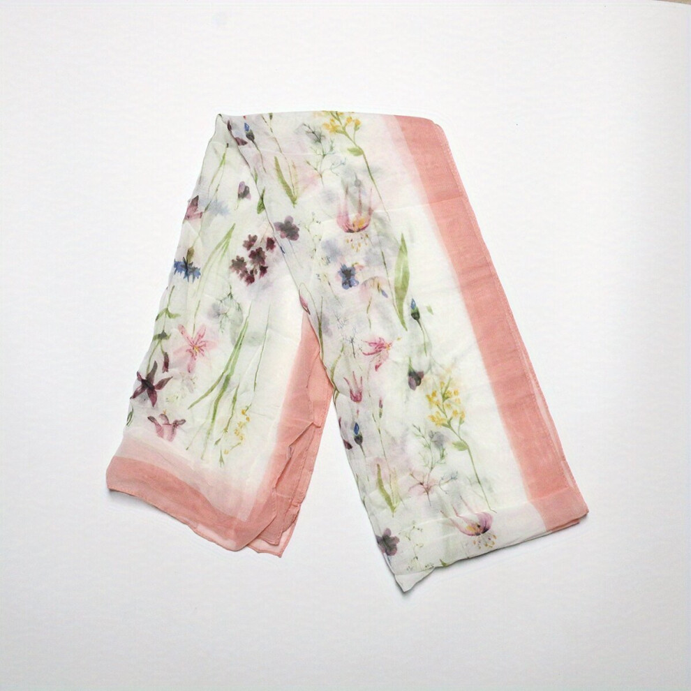 Pink Flower Print Chiffon Scarf Casual Long Shawl Windproof Head Wrap Travel Beach Towel-image-OPC-PC6DDJY-NEW
