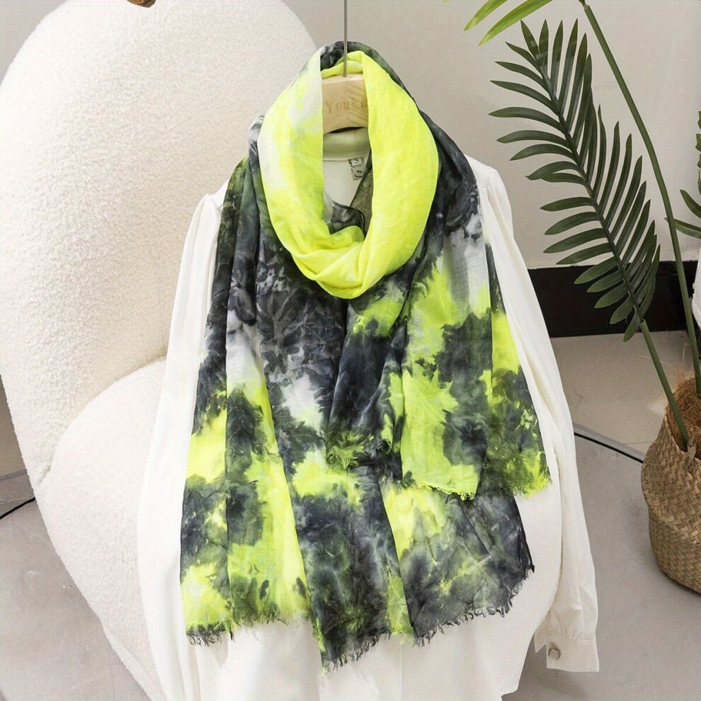 1pc Tie Dye Print Raw Trim Scarf Casual Style Graphic Shawl Scarf Wrap Block Head Wrap For Daily Decoration-image-OPC-PC6DDK7-NEW