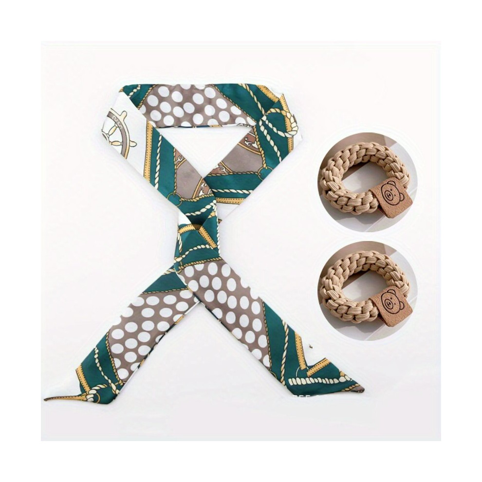 3pcs set 1pc Skinny Scarf 2pcs Hair Tie Green Long Ribbon Neckerchief Twilly Scarf Decorative Wrist Wraps Hair Ribbon-image-OPC-PC6DDSF-NEW