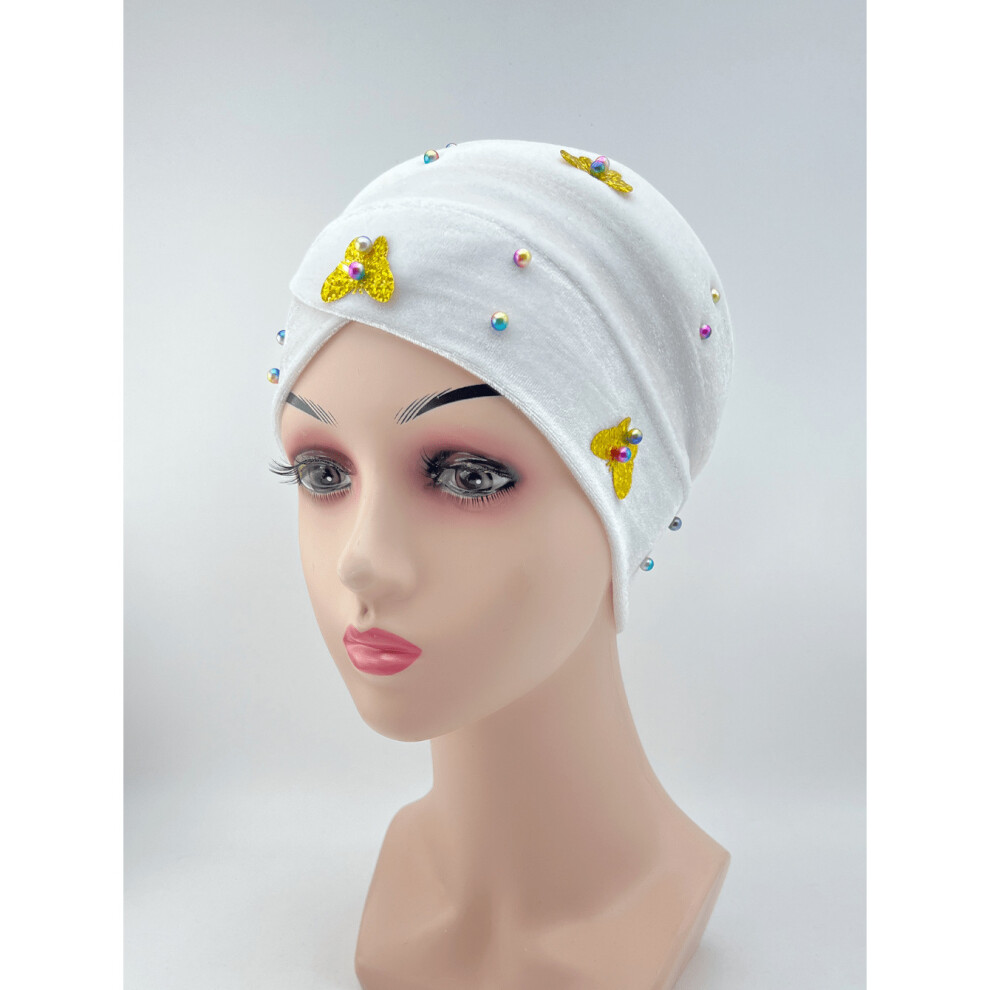 Beads Butterfly Decor Turban Cap Velvet Head Wrap Solid Bandana Casual Chemo Hats For Women-image-OPC-PC6DDTK-NEW