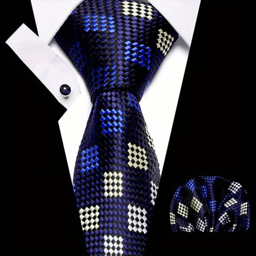 3pcs set Mens Plaid Pattern Tie Pocket Scarf Cuff Set For Suits