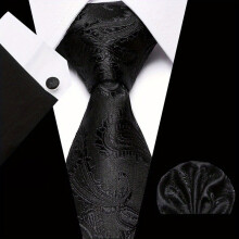 3pcs set Handkerchief Cufflink Set Necktie Pocket Squares Men Plaid Christmas Party Wedding Cravat