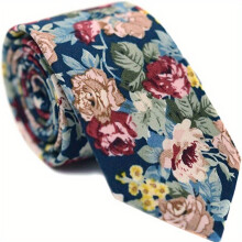 Mens Skinny Tie Floral Print Cotton Necktie Great For Weddings Groom Groomsmen Missions Dances