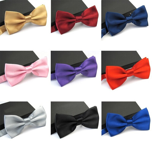Mens Classic Solid Adjustable Satin Bow Tie For Wedding Party 1