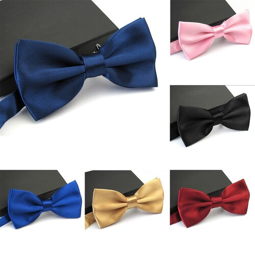 Mens Classic Solid Adjustable Satin Bow Tie For Wedding Party 2