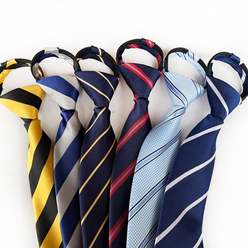 Striped Polyester Mens Zipper Tie Easy To Pull Tie Lazy Tie 1