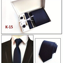 1SET Mens Solid Stripe Tie 6 piece Set Group Tie Business Dress Tie Set Includes Tie Square Scarf Cufflinks Tie Clip Gift Bag