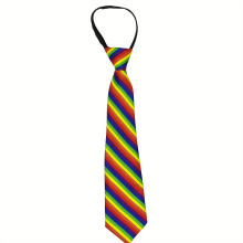 1pc Six Seven Rainbow Striped Tie Casual Hand Zipper Elastic Necktie For Men