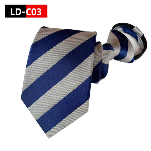 Striped Polyester Mens Zipper Tie Easy To Pull Tie Lazy Tie