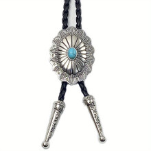 1pc Bolo Tie Vintage Turquoise Stone Bolo Tie Retro Mens Necktie Cowboy Accessories Leather Tie For Cowboy Costume And Gift Choice For Valentine And C