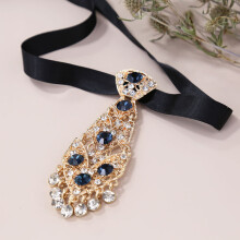 Mens Metal Inlaid Artificial Diamond Tie Wedding Corsage