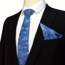 Mens Flower Print Tie & Pocket Towel Set 2pcs Business Wedding Daily Accessories Sets
