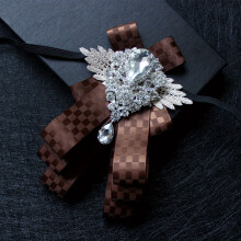 1pc Faux Diamond encrusted Bow Tie Collar Flower Tie Dress Nightclub Groom Groomsmen Dress Banquet For Men