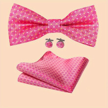1set Men Adjustable Bowtie Handkerchief Cufflinks Variety Colors