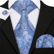 Mens Jacquard Tie & Cufflinks & Pocket Towel Set For Party Wedding Prom Business