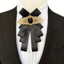 1pc Satin Necktie Inlaid With Jewels British layer Bow Necktie