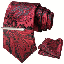 1pc Floral Tie And Pocket Square With Tie Clip Sets For Party And Business For Men