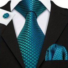Mens Jacquard Tie & Hankerchief & Cufflinks Party Wedding Holiday Accessories Sets