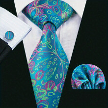 Mens Tie Floral Necktie Handkerchief Clip Set Formal Business Wedding Necktie Set