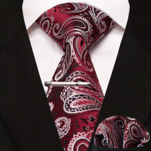1pc Paisley Tie And Pocket Square With Tie Clip Sets For Party And Business For Men