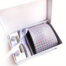 Mens Polka Dot Formal Tie Six Pieces Set Including Tie Square Scarf Cufflinks Tie Clip Gift Bag