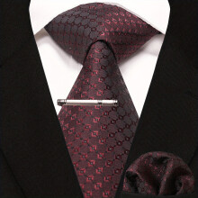 3pcs set Dot Plaid Tie And Pocket Square With Tie Clip Sets For Party And Business For Men
