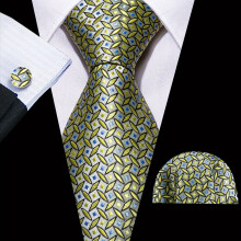 Mens Necktie & Handkerchief & Cufflinks Wedding Party Office Accessories Sets