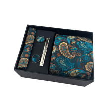 Mens Paisley Casual Tie Five Piece Set Including Tie Square Scarf Cufflinks Tie Clip