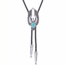 1pc Bolo Tie Mens Retro Inlaid Eagle Gemstone Neckline Necklace Tie Versatile Western Denim Shirt Accessories Woven Lace Up