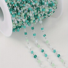 1 Meter Bohemian Bead Chains For Necklace Choker Jewelry Making DIY Cubic Green Beads Silvery And Golden Chain
