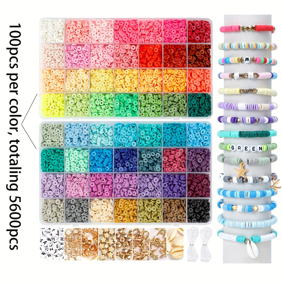 5600pcs 11200pcs DIY Jewelry Making Kit Colorful Clay Beads For DIY Bracelet Necklace Making 56 Colors Spacer Flat Round Polymer Clay Beads With Penda