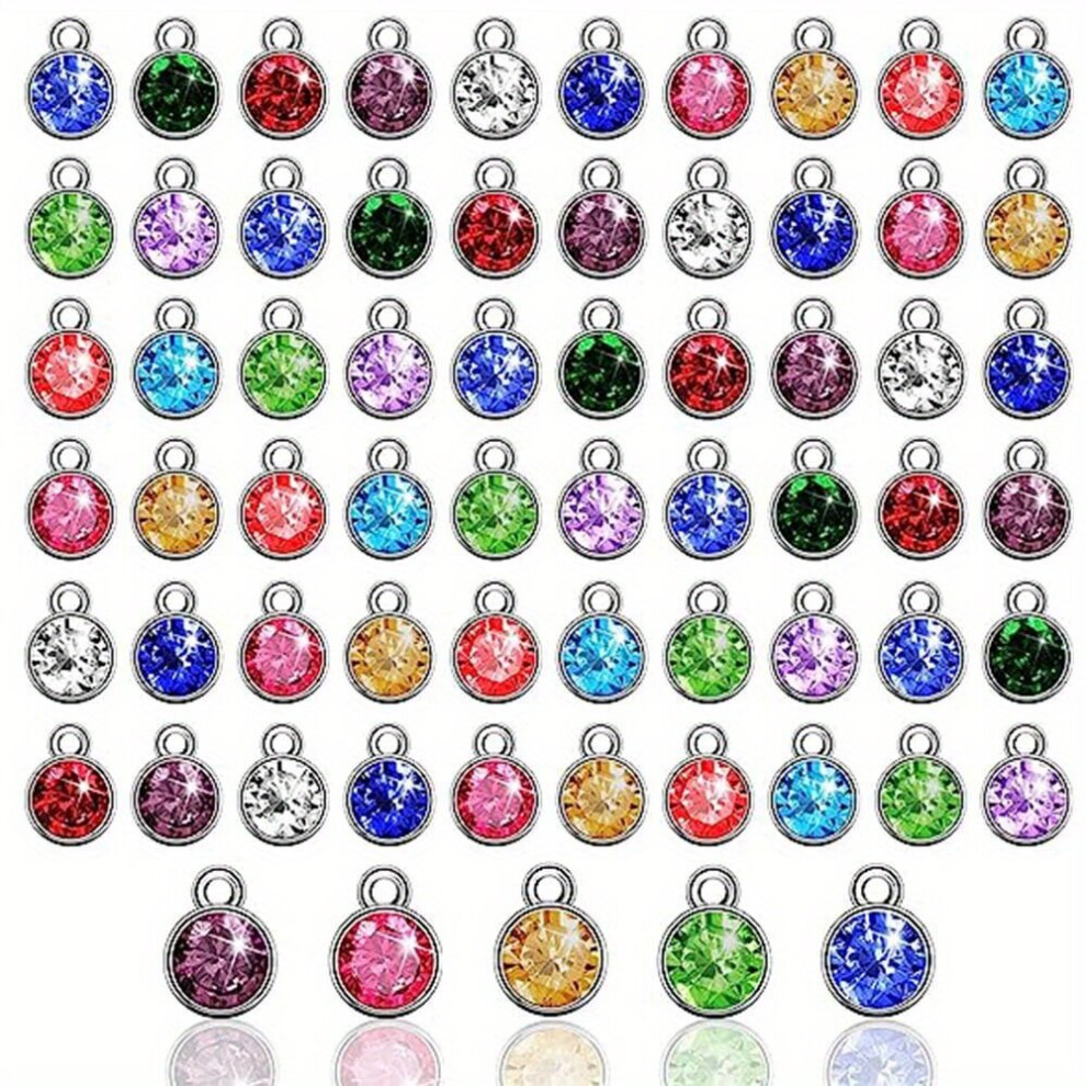 72pcs Colorful Rhinestone Decor Round Birthstone Alloy Pendant Charm For Jewelry Necklace Bracelet Earring Making