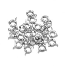 5pcs Stainless Steel Spring Round Clasps With Closed Ring For Jewelry Making