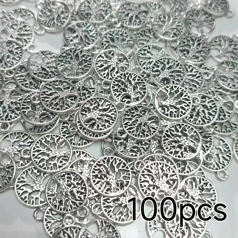 Silver/Golden 100Pcs Tibetan Hollow Tree Life Tree Alloy Pendant Pendant Bracelet Pendant Necklace Pendant Pendant Diy Jewelry Accessories