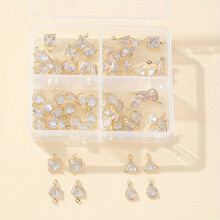 80pcs Electroplated Metal Bright Zircon Pendant Multiple Shapes Jewelry Matching Can Be Used For Jewelry Dotting Ear Jewelry Making