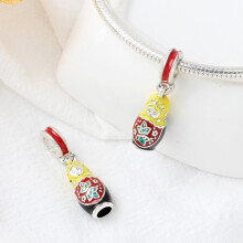 1pc Yellow And Red Matryoshka Doll Pattern Alloy Doll For DIY Accessory Making Supplies Decor Ornament