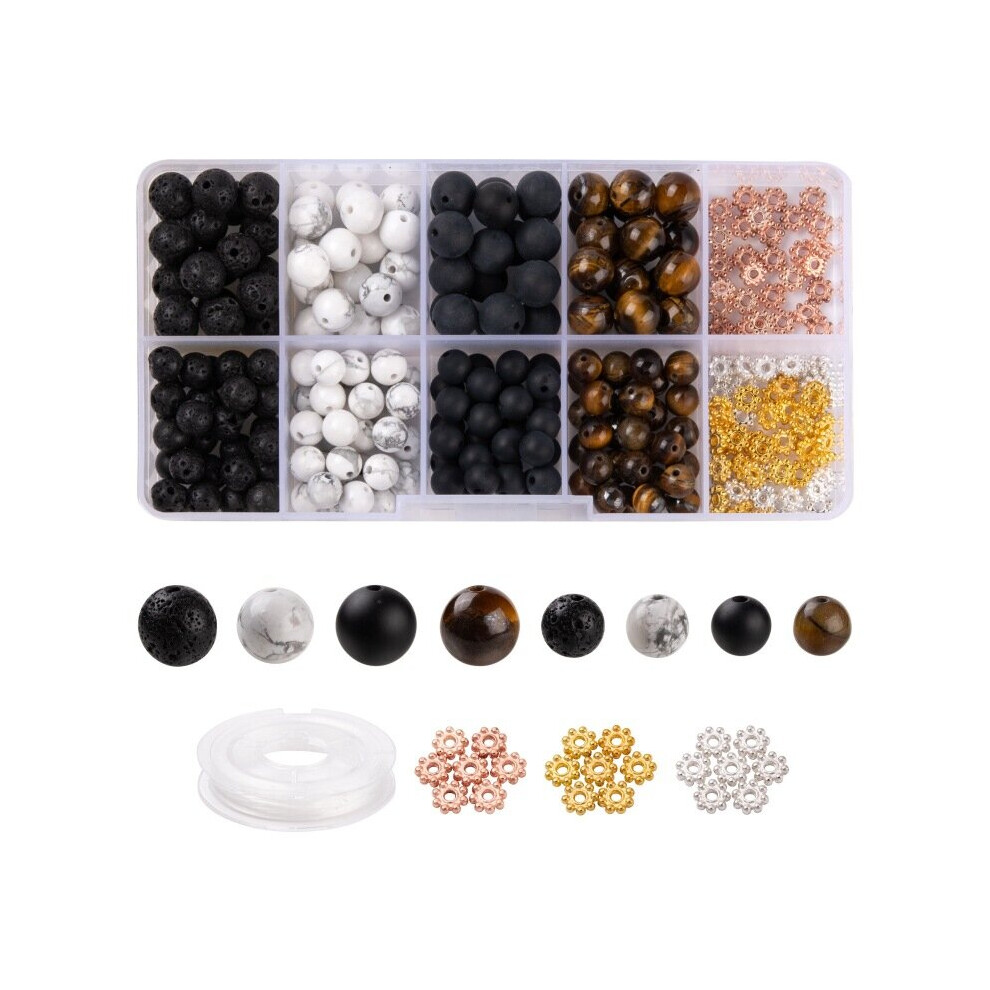 DIY Bracelet Making Kits Including Natural Gemstone Round Beads Alloy Daisy Spacer Beads Beading Elastic Thread