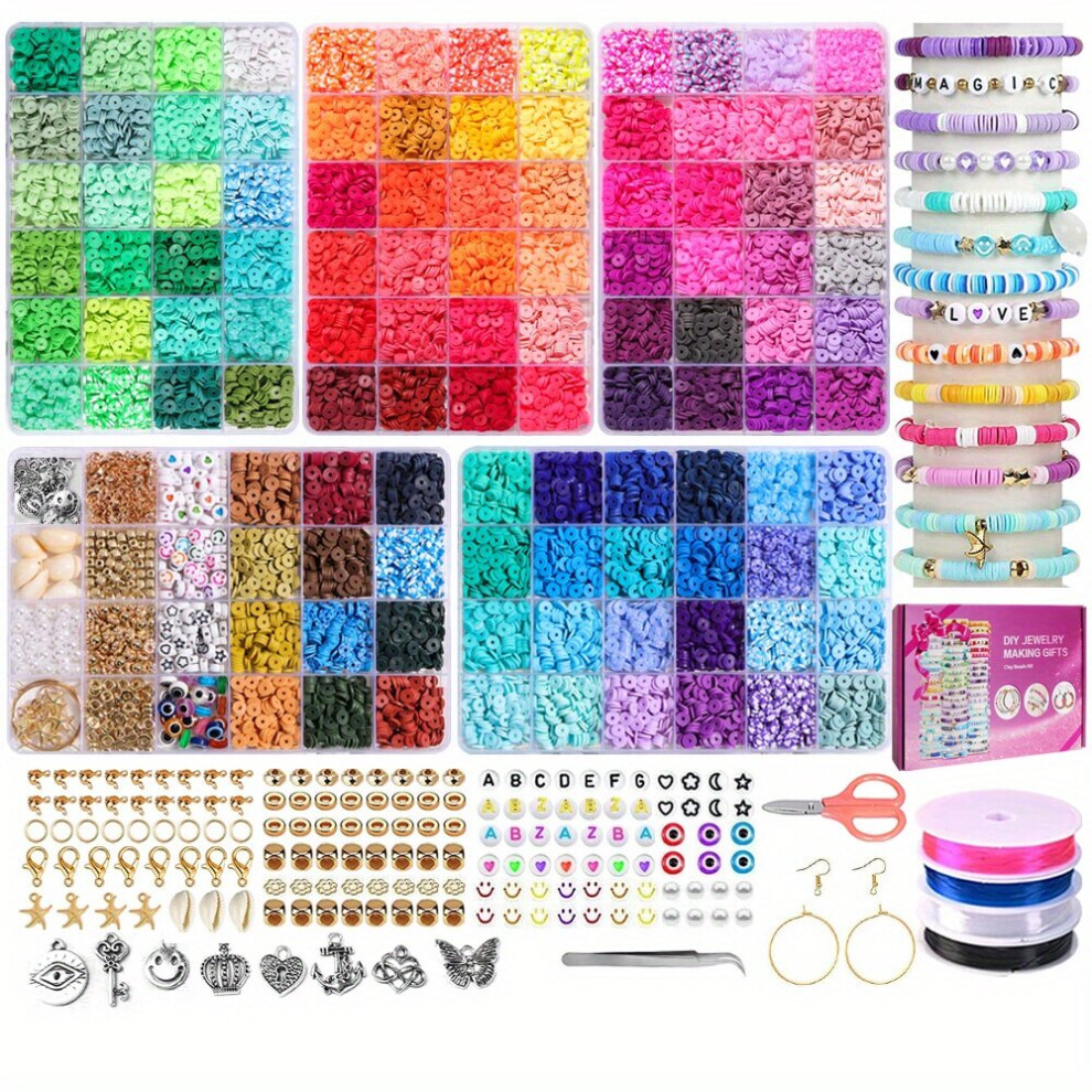 10800pcs 108 Colors Diy Bracelet Charm Making Kit Flat Circular Polymer Clay Stone Spacing Beads For DIY Handicrafts Necklaces Jewelry Making
