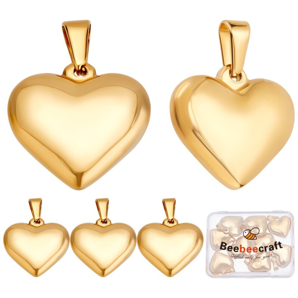 1Box 10pcs Stainless Steel Heart Charms Golden 3D Heart Charm Pendants For DIY Necklace Bracelet Jewelry Making Finding DIY Materials
