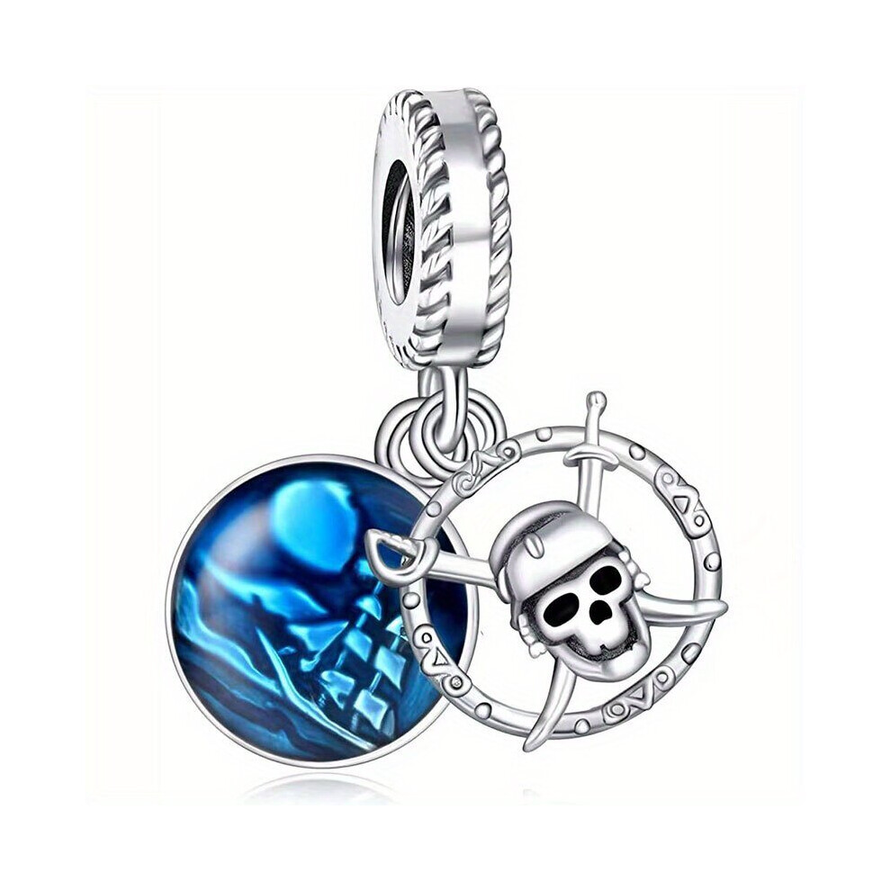 1pc Silver Plated Pirate Charm Pendant Suitable For DlY Beaded Bracelet Womens And Mens Birthday Jewelry